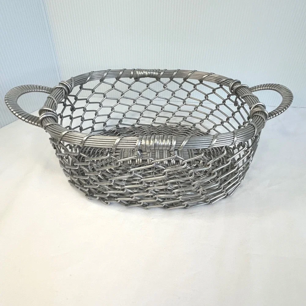 Wire Basket Silver Metal Woven Handle‎ Oval Storage Decor